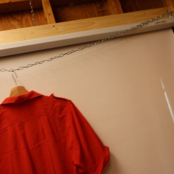 Sheridan Square Red Blouse Shoulder Tabs Short Sleeves Button Front Size 16 - Picture 8 of 13